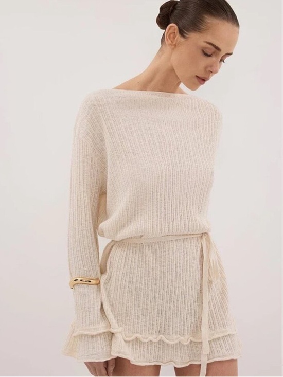 Meshki Dresses & Skirts - MESHKI Max Natural Knit Mini Dress | Long Sleeve